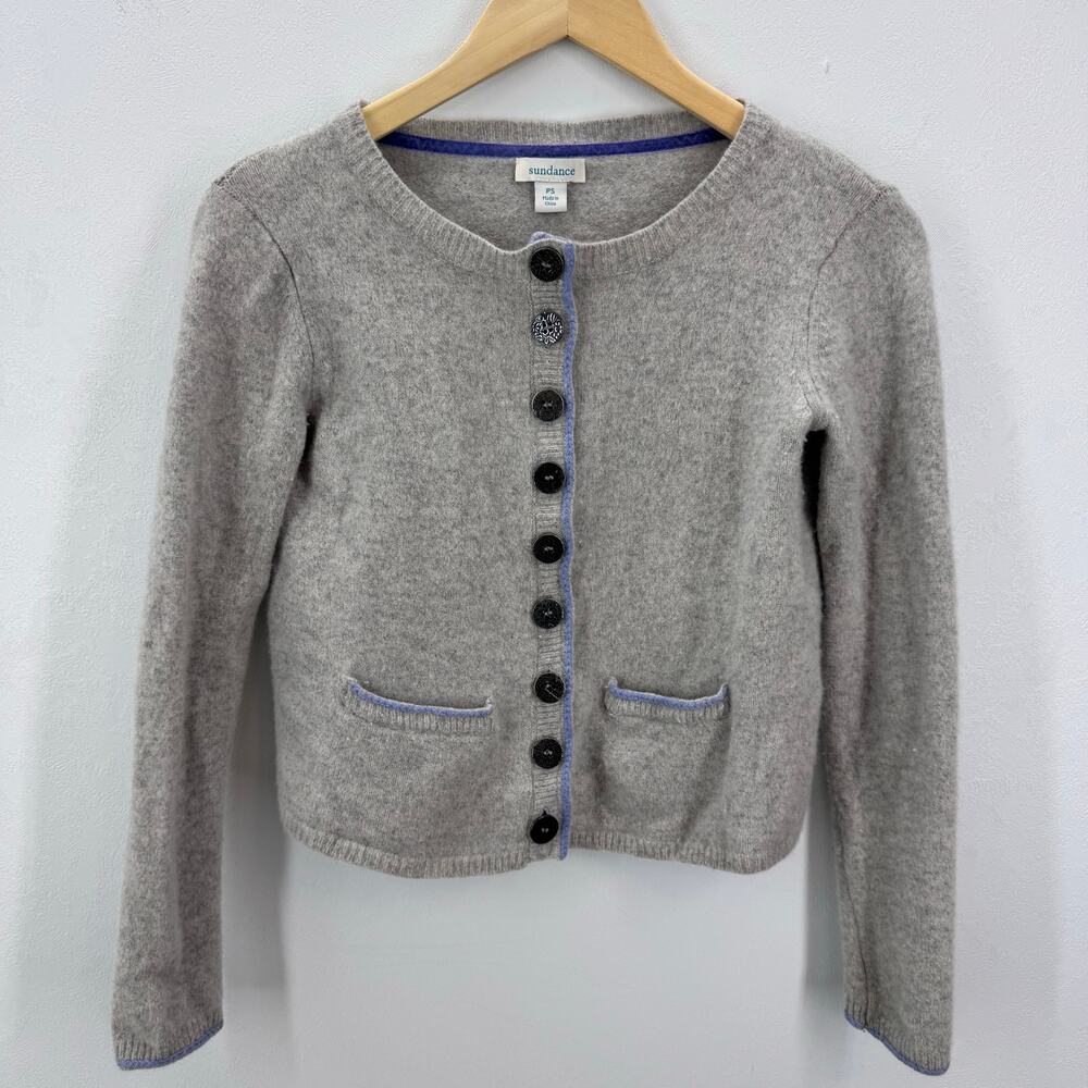 Sundance Tulla Wool Cardigan Sweater Womens PS Gray Button Up Cozy Grandmacore